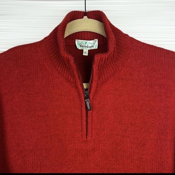 Vintage Verdelago Italy Red Sweater 1/4 Zip Front Yak Hair Wool Blend XL - Picture 3 of 10